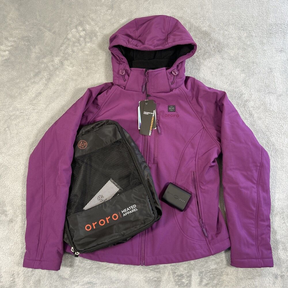 Ororo Heated Jacket Womens Small 3 Heat Zone Purple Hooded Full Zip Winter Coat